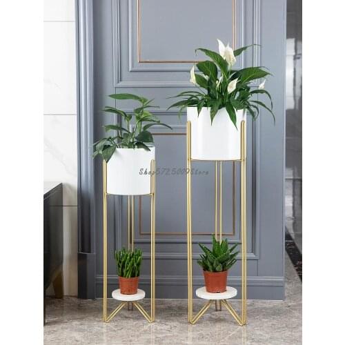 Nordic light luxury green radish flower stand simple modern living room with multi-layer marble wrought iron indoor floor type n