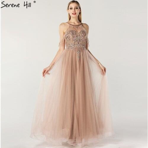 Latest Design O-Neck Beading Diamonds Evening Dresses 2020 Off Shoulder Sexy Tulle Evening Gowns Serene Hill LA6533