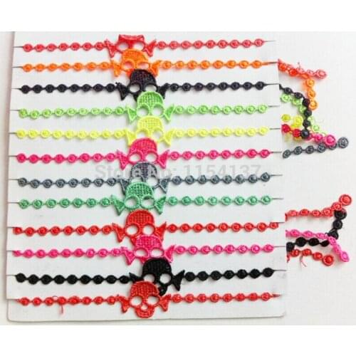 New 19styles!! promotion 24pcs/bag mix colors randomly Trendy polyester skull cross shape italy lace bracelet for women girls