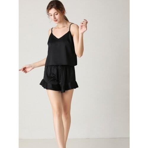 2020 New Sexy Pajamas Set Women Backless Silk Like Halter Tops Sleeveless Sleepwear Camisole Shorts Home Clothes Pijama Mujer