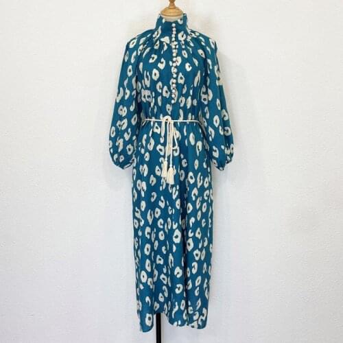 Linen New 2021 Womens Long-Sleeved Mid-Length Dress With Belt