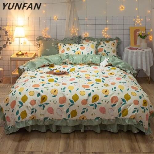 New Korean bedclothes luxury pears duvet cover Romantic Lace Girls Princess quilts Cover queen full single fruits Bedding Sets