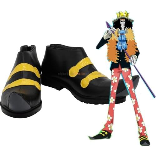 Soul King Brook Shoes Cosplay Anime One Piece Brook Cosplay Shoes Black Boots Custom Made Any Size