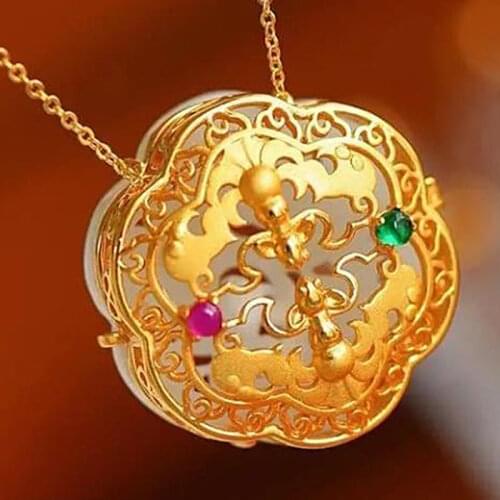 Court Retro Style Natural Hetian Jade White Jade Hollow Sachet Pendant S925 Sterling Silver Ornament for Women