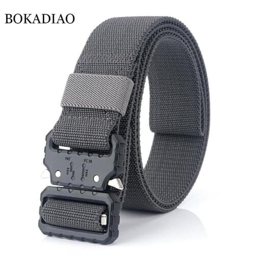 BOKADIAO men canvas belt Quick release buckle nylon Stretch elastic Jeans belts military Army Training tactical belts male strap