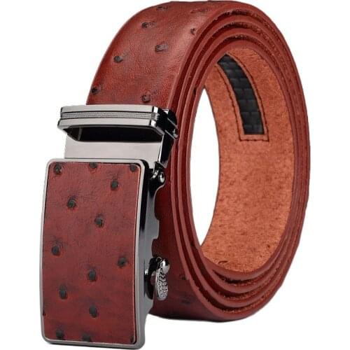 New Designer Mens Leather Belts Faux An ostrich Striped Strap Male Metal Automatic Buckles Belt Mens n41