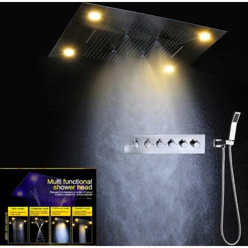 Luxury Rain Shower Faucets Set Large Led Ceiling Shower Thermostatic Mixer Bathroom Waterfall Rainfall Shower Head 600x800mm
