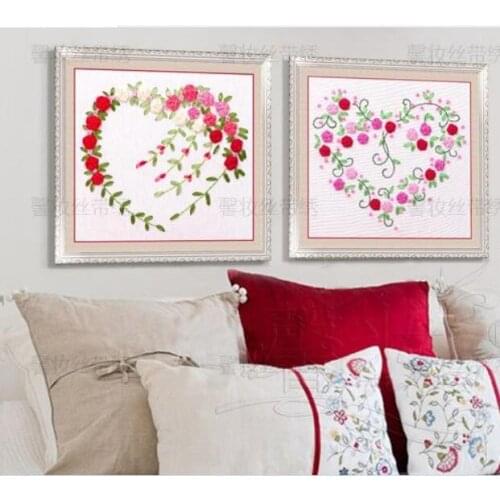 Rose heart Ribbon embroidery kit flower love set handcraft kit DIY handmade needlework art home decor plus