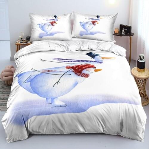 Christmas Duvet Cover and Pillowcase(s) Twin/Single White Snowman Quilt Covers Set 3D Bedding Sets King Bed Linens non-shrink