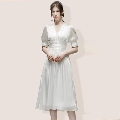 IVY HE High Quality Organza Designer Runway Elegant Lace V-Neck Midi Long Dress Summer Party Dinner Dresses Traf Elbise Robe ZA