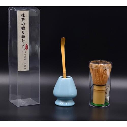 Behogar Matcha Whisk Set Bamboo Whisk + Bamboo Scoop + Ceramic Whisk Holder for Traditional Japanese Green Tea Ceremony Kitchen