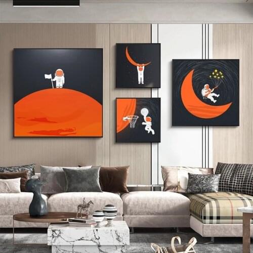 Modern Cartoon Moon Astronaut Canvas Painting Poster and Print for Living Room Kids Bedroom Pictures Wall Art Home Decoration