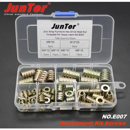 High-quality 50pcs M4 M5 M6 M8 M10 Zinc Alloy Furniture Hex Drive Head Nut Threaded For Wood Insert Metric Kit NO.E007