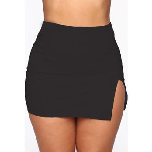 Women Mini Shirt Summer Sexy Slim Solid Color Female Splited High Waist Pencil Skirt Club Fashion