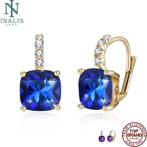 INALIS Champagne Gold Plated Stud Earrings For Women 5A Clear Cubic Zirconia Female Copper Earring Wedding Fashion Jewelry Best