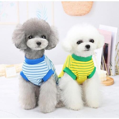 Dog Yellow Sleeveless Breathable Costume Stripe Design Round Neck Pet Cloth Cartoon Animal Printing Vest T-Shirt For Daily Life