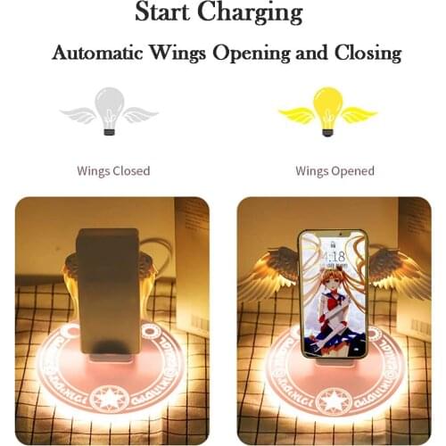 ZK20 10W Fast Charging LED Angel Wings Wireless Charger Dock 3 in 1 Wireless Car Charger For iPhone11/12 Samsung Huawei Xiaomi