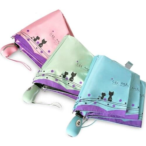 New style Cat and Flowers Windproof Ultralight Sun Rain Automatic Folding Umbrella Rain Women Umbrella Lady Umbrella parasol