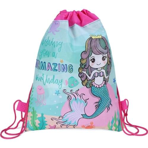 1pc Mermaid Backpack Kids Travel School Decor Drawstring Non-woven Bag Gift Bags