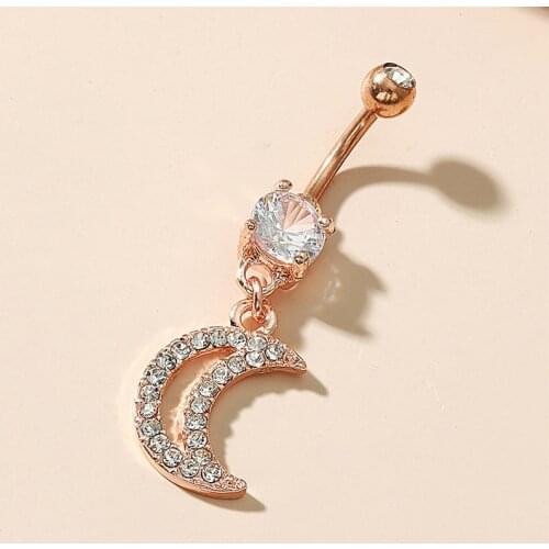 1PC Moon Crystal Navel Belly Button Ring Barbell Drop Dangle Body Piercing Fashion Jewelry Accessories Decor For Women Girls