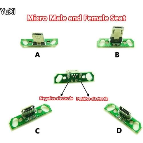 YUXI 1Pcs Vertical Micro Female Socket to PCB Board USB Welding Board Android MICRO Male Socket Two-core Charging Phone Plug