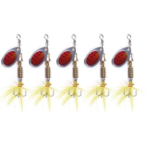 10PCS 6CM-3.6G Artificial bait Spoon Lure Metal Spinner Fishing Lures Pesca Fishing Tackle Spinner Bait 8# feather Hook