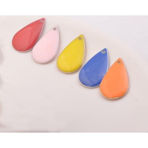 10pcs/lot 11*21mm Water Drop Charms Silver Copper Two-sided Enamel Pendant DIY Errings Jewelry Components Findings