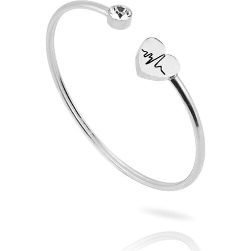 10Pcs/Lot Stainless Steel Heart Cuff Bangle Bracelet Electrocardiogram For Women Jewelry Gift Mujer Pulseras Wholesale