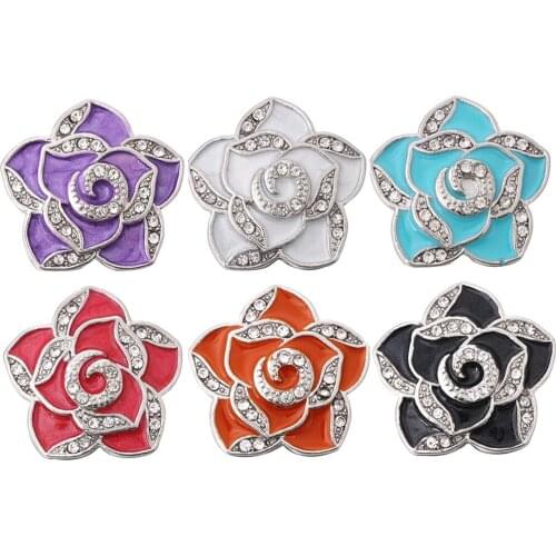 10pcs/lot New 18mm Snaps Buttons for Snaps Jewelry Rhinestone Flower Metal Snap Button Bracelet for Women Jewelry