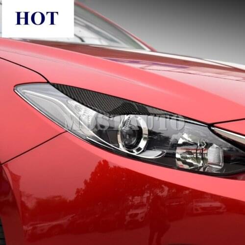 For Mazda 3 Mazda3 Carbon Fiber Headlight Eye Lid Eyebrow Trim Cover 2014-2019 2pcs Car Accessories Interior Car Decor Car Trim