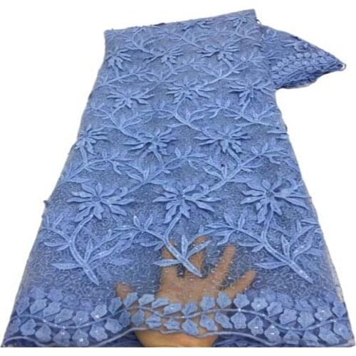 2021 Sky Blue French Tulle Lace Fabric High Quality African Lace Fabric Heavy Sequins Nigerian Mesh Laces For Wedding Sew