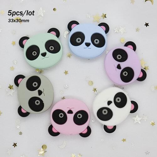 5Pcs Panda Silicone Beads 3cm Baby Teething Toy Animal Perle Silicone Dentition PVC Free Teething Necklace Siliconen Kralen Bead
