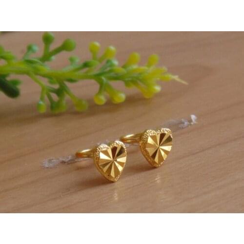 999 Real 24K Yellow Gold Earrings Women Luck Heart Stud Earrings 0.88g 5.2mmW Beauty Women Earrings