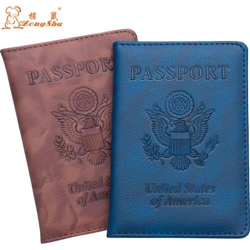 The USA multiple colour PU Leather Travel Passport Holder Embossing American Passport Cover Credit Card ID Bag