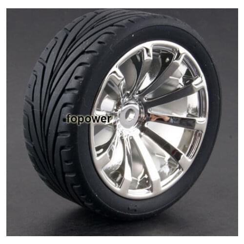 4pc 1/10 On-Road Car Tires 26*64MM plating Wheel Rim Rubber Tyre for HSP Tamiya HPI Kyosho Sakura 94122 94123 D3 D4 CS tt02 605