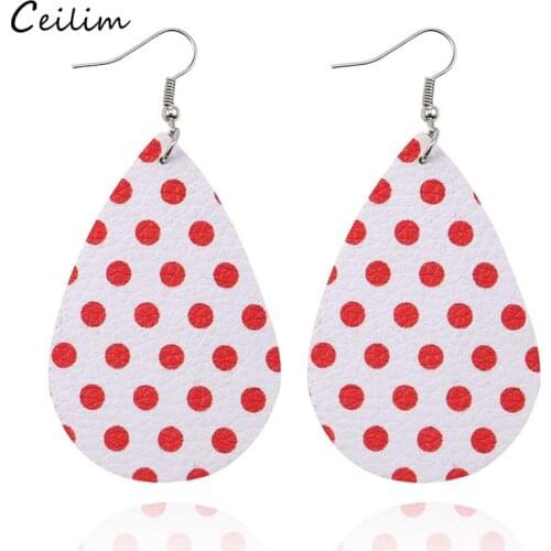 Bohemia Colorful Floral Print Leather Earring for Women Geometric White Red Water Drop Dangle Earrings Statement Ear Jewelry