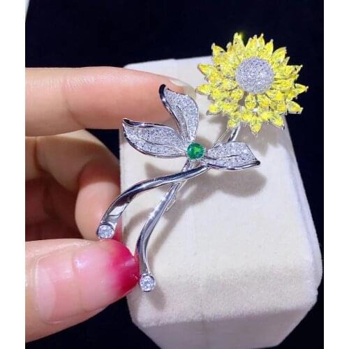 Sun flower brooch&pendant double use 925 sterling silver with cubic zircon fine women jewelry decoration high quality