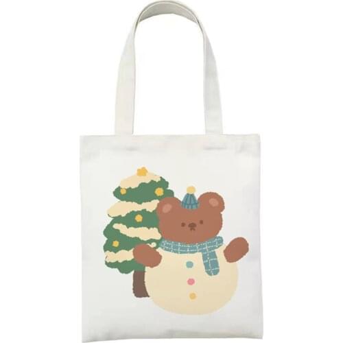 Travel Printed Daily Use Fashion Bags Pattern Of Bear And Cake Package Student Books Women Eco Reusable Shoulder Shopper Bags