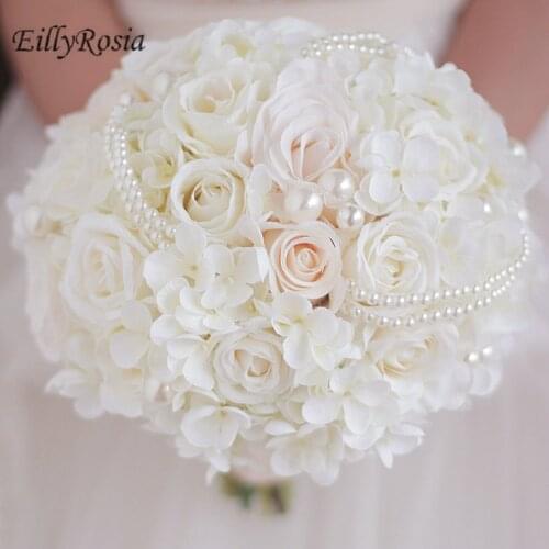 Elegant Cream White Bridal Bouquet Wedding Flowers Pearls Round Simple Beautiful Fake Flowers for Bridesmaid Wedding Accessories