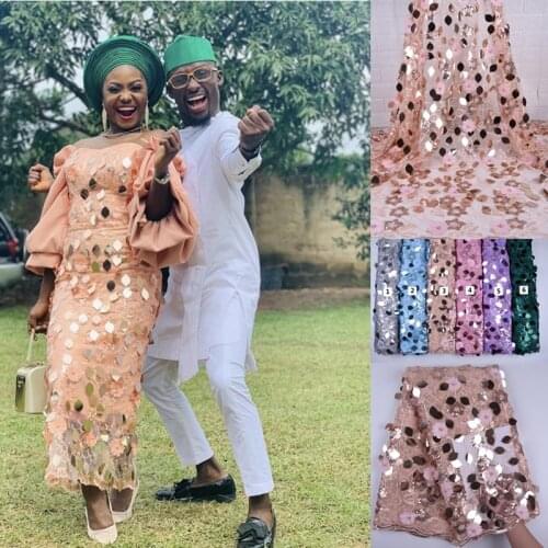 2019 Latest 3D Flower Tulle Lace African Lace Fabrics Beaded French Mesh Lace Fabric With Sequins For Nigerian Party Dress S1726