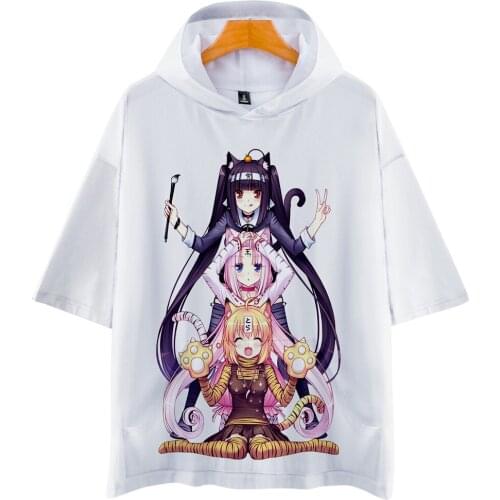 Cartoon NEKOPARA Hooded T-shirt 3D Casual Short Sleeve Hooded T shirt Clothes Men Women Fashion Harajuku T-shirts Hip Hop Tops