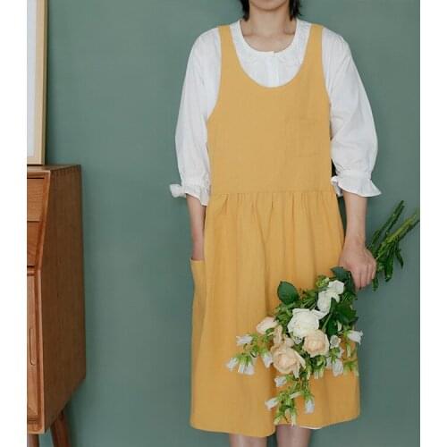 Cotton linen pleated apron flower shop coffee shop overalls apron working gown