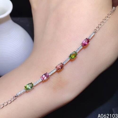 KJJEAXCMY fine jewelry 925 sterling silver inlaid natural tourmaline Women exquisite fresh oval gem new hand bracelet support de