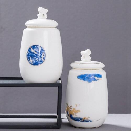 Tea Containers Ceramic Sealed Can Sheep Fat Jade Ceramic Whiteware Large Portable Travel Tea Jar Tea Box Tea Caddy Tea Bucket