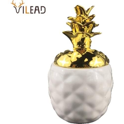 VILEAD 15.5cm 20.5cm Ceramic Pineapple Storage Box for Jewelry Black Pineapple Figurines Fruit Crafts Ornaments For Home Offices