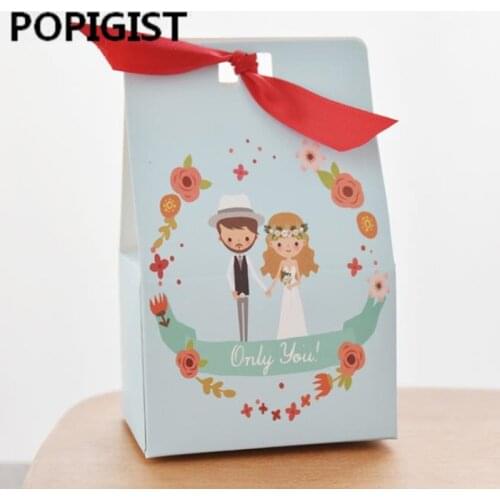 Creative candy box carton boy and girl creative bride and groom candy box wedding sweet bag wedding guest gift 50pcs