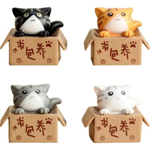 Creative Cute Lovely Box Cartoon Cat Miniature Landscape Decor Bonsai Resin Crafts Ornament Desktop Table Office Car Supplies