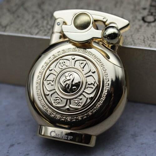 Chief Creative Mens Small Gift Round Zinc Alloy Metal Lucky Kerosene Lighter Gasoline Cigarette Lighter