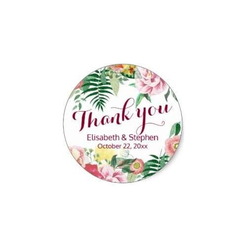 3.8cm Watercolor Floral Wedding Thank You Square Sticker