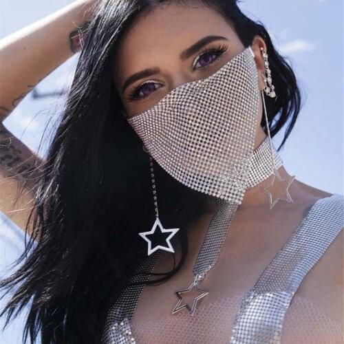 Mouth Face Mask for Women Crystal Rave Night Club Party Body Jewelry Rhinestones Mask for Face Decoration Glitter Mask
